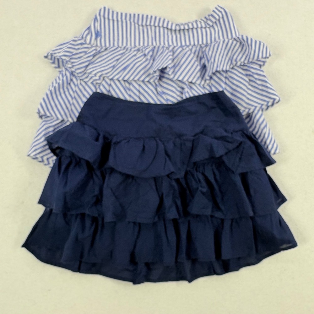 Ralph Lauren Skirt Lot Girls 7 Navy Blue Striped Ruffle Cotton Preppy Coastal